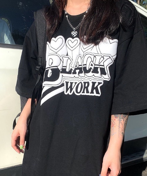 セール】BLACK WORKロゴプリントオーバーサイズTシャツ（Tシャツ