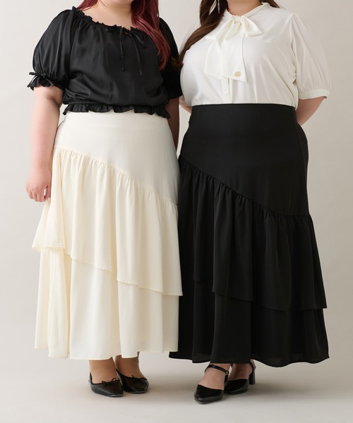Louiosy(ルオシー)の「【大きいサイズ】アシメティアードスカート(スカート・レディース・オフホワイト/ブラック・3L/4L/X-LARGE)」の22枚目の写真
