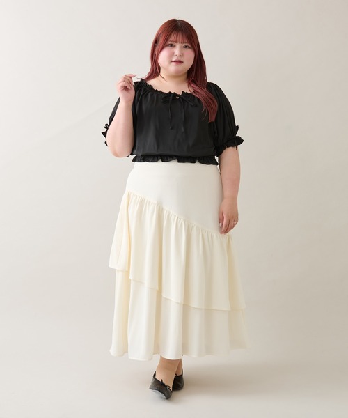 Louiosy(ルオシー)の「【大きいサイズ】アシメティアードスカート(スカート・レディース・オフホワイト/ブラック・3L/4L/X-LARGE)」の20枚目の写真