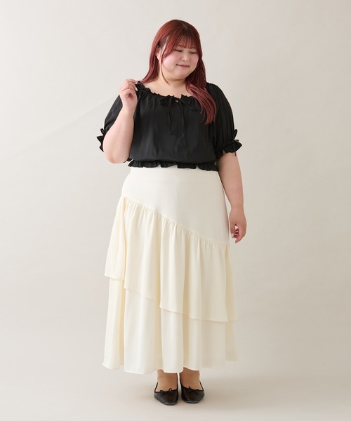 Louiosy(ルオシー)の「【大きいサイズ】アシメティアードスカート(スカート・レディース・オフホワイト/ブラック・3L/4L/X-LARGE)」の21枚目の写真
