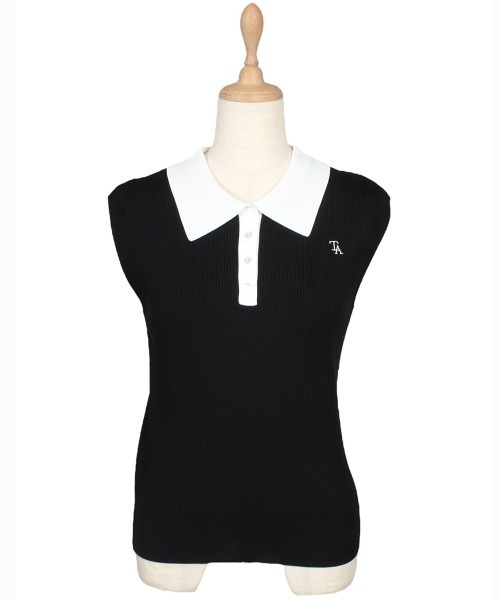 12Twelve Agenda（トゥエルブ　アジェンダ）の「配色衿付ノースリリブニットプルオーバー（ニット/セーター・レディース・ブラック/グレイッシュベージュ・M）」の7枚目の写真