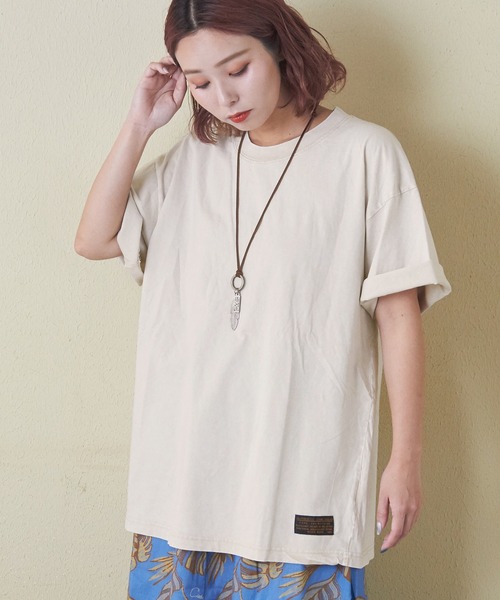 CUBE SUGAR(キューブシュガー)の「無地ピグメント染めビッグTシャツ(Tシャツ/カットソー・レディース・グリーン/スミクロ/パープル/ナチュラル/グレー・M)」の3枚目の写真