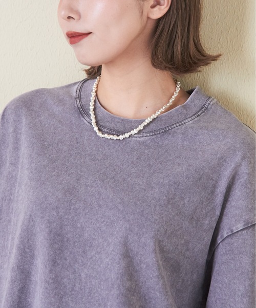 CUBE SUGAR(キューブシュガー)の「無地ピグメント染めビッグTシャツ(Tシャツ/カットソー・レディース・グリーン/スミクロ/パープル/ナチュラル/グレー・M)」の10枚目の写真