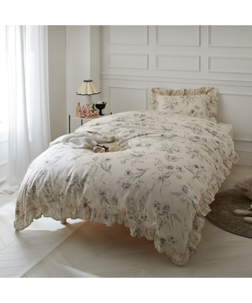 花柄フリル布団カバーセット（シングル）【フルーエ/大人可愛い
