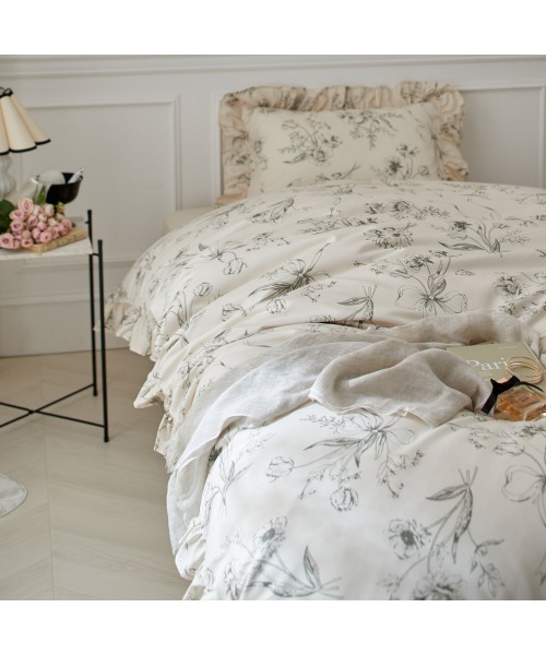 花柄フリル布団カバーセット（シングル）【フルーエ/大人可愛い