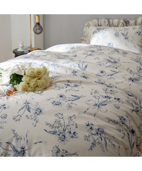 花柄フリル付きシングルカバーセット 花柄フリル布団カバーセット（シングル）【フルーエ/大人可愛い