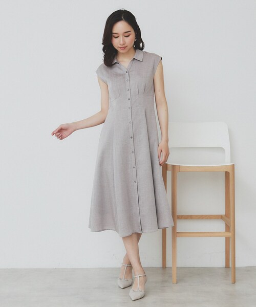 セール】リネンライクシャツワンピース【洗濯機洗い可】（ワンピース
