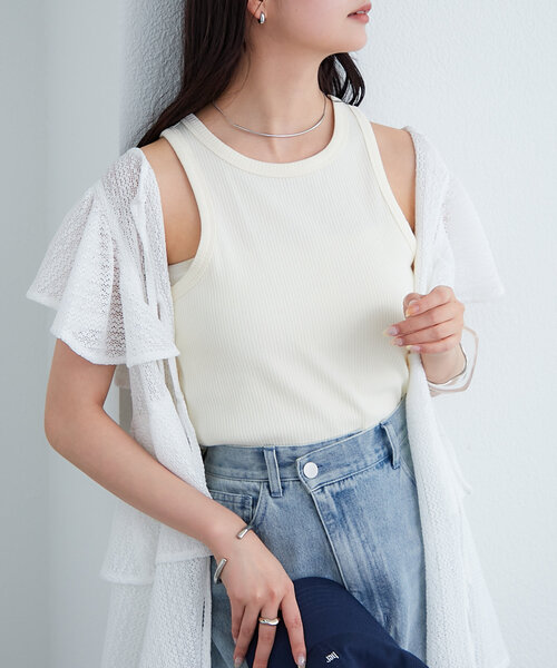 mystic(ミスティック)の「配色リブタンク(タンクトップ・レディース・アイボリー/レッド系その他2/レッド・FREE)」の2枚目の写真