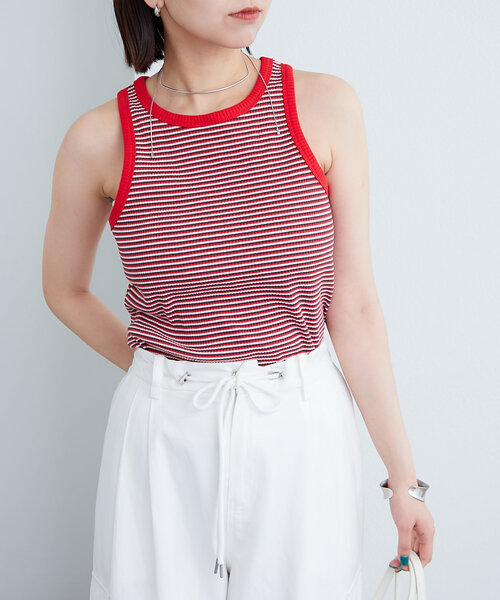 mystic(ミスティック)の「配色リブタンク(タンクトップ・レディース・アイボリー/レッド系その他2/レッド・FREE)」の1枚目の写真