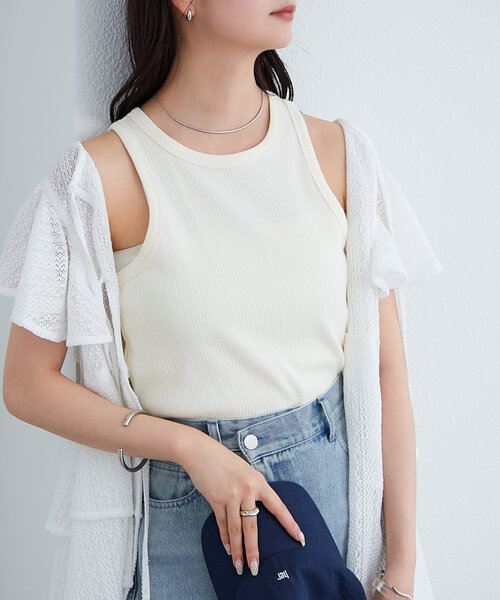 mystic(ミスティック)の「配色リブタンク(タンクトップ・レディース・アイボリー/レッド系その他2/レッド・FREE)」の4枚目の写真