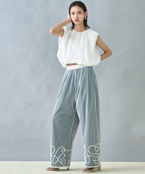 Settimissimo（セッティミッシモ）の「裾コード 刺繍 チュール レイヤード パンツ（その他パンツ・レディース・オフホワイト/ブラック・FREE）」の4枚目の写真