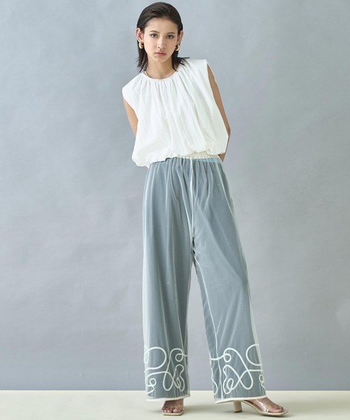 Settimissimo（セッティミッシモ）の「裾コード 刺繍 チュール レイヤード パンツ（その他パンツ・レディース・オフホワイト/ブラック・FREE）」の5枚目の写真