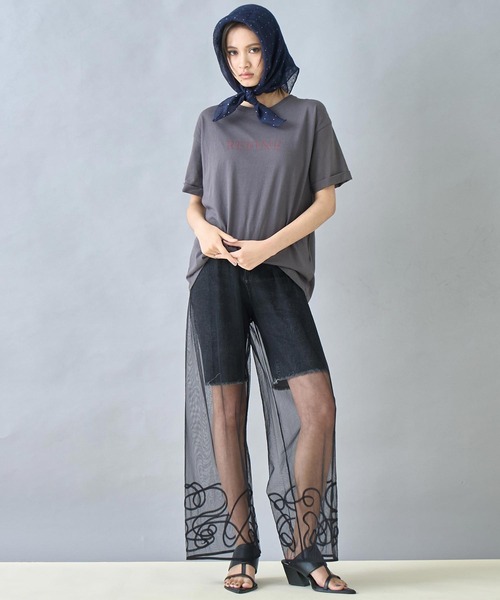 Settimissimo（セッティミッシモ）の「裾コード 刺繍 チュール レイヤード パンツ（その他パンツ・レディース・オフホワイト/ブラック・FREE）」の7枚目の写真