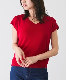 Vネックフレンチ袖ニット