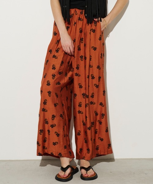 yellowpelota 薔薇柄キルティングパンツ8y リネンライク花柄レトロPT