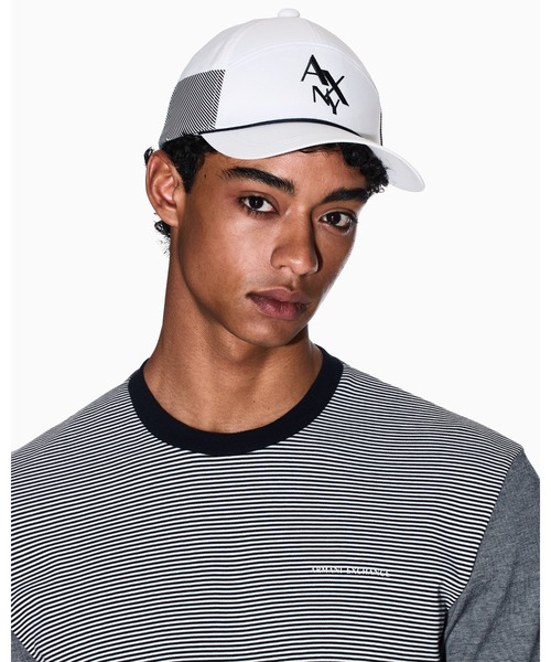 ARMANI EXCHANGE A|Xロゴ ベースボール パネル キャップ 白 A|X アルマーニ エクスチェンジ】AXロゴ パネルキャップ