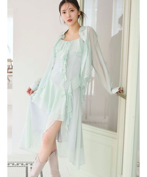 MERCURYDUO（マーキュリーデュオ）の「ラッフルティアードキャミワンピース（ワンピース・レディース・ブラウン/ミント・SMALL/MEDIUM）」の3枚目の写真