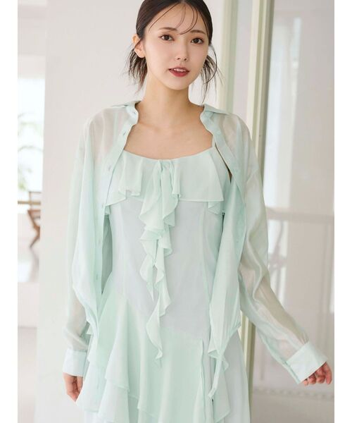 MERCURYDUO（マーキュリーデュオ）の「ラッフルティアードキャミワンピース（ワンピース・レディース・ブラウン/ミント・SMALL/MEDIUM）」の6枚目の写真