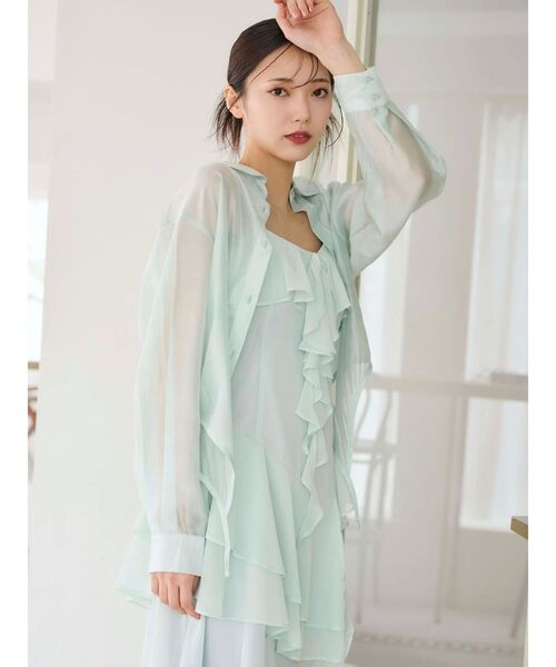 MERCURYDUO（マーキュリーデュオ）の「ラッフルティアードキャミワンピース（ワンピース・レディース・ブラウン/ミント・SMALL/MEDIUM）」の7枚目の写真