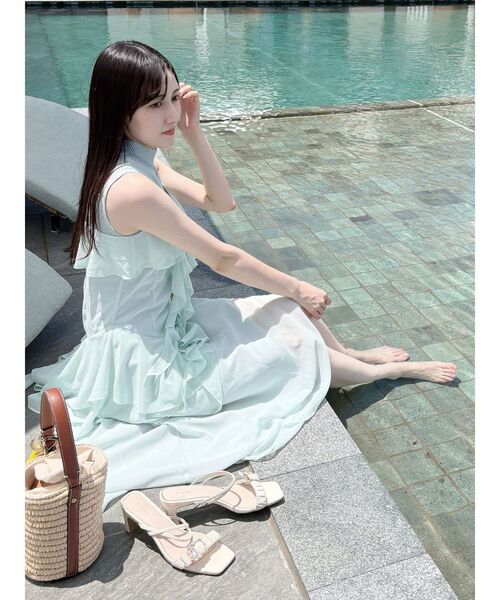 MERCURYDUO（マーキュリーデュオ）の「ラッフルティアードキャミワンピース（ワンピース・レディース・ブラウン/ミント・SMALL/MEDIUM）」の9枚目の写真