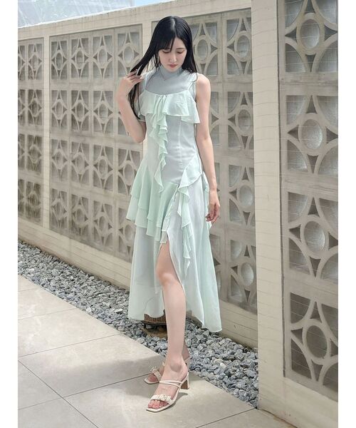 MERCURYDUO（マーキュリーデュオ）の「ラッフルティアードキャミワンピース（ワンピース・レディース・ブラウン/ミント・SMALL/MEDIUM）」の12枚目の写真