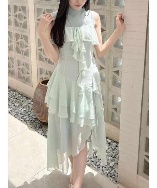 MERCURYDUO（マーキュリーデュオ）の「ラッフルティアードキャミワンピース（ワンピース・レディース・ブラウン/ミント・SMALL/MEDIUM）」の13枚目の写真