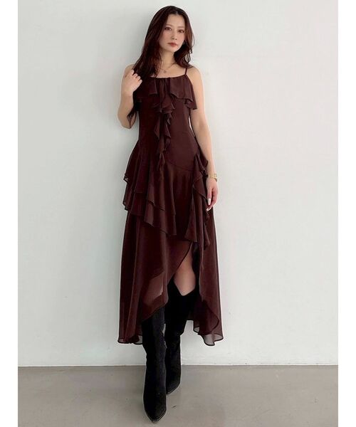 MERCURYDUO（マーキュリーデュオ）の「ラッフルティアードキャミワンピース（ワンピース・レディース・ブラウン/ミント・SMALL/MEDIUM）」の16枚目の写真