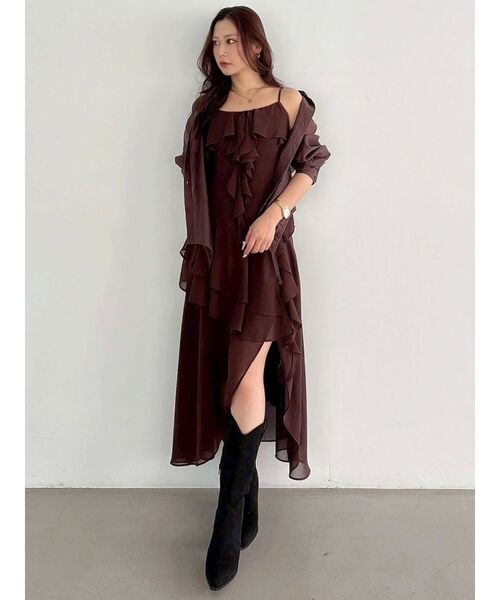 MERCURYDUO（マーキュリーデュオ）の「ラッフルティアードキャミワンピース（ワンピース・レディース・ブラウン/ミント・SMALL/MEDIUM）」の19枚目の写真