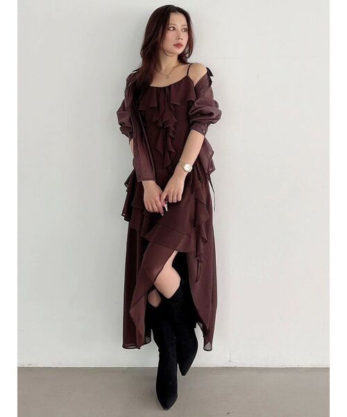 MERCURYDUO（マーキュリーデュオ）の「ラッフルティアードキャミワンピース（ワンピース・レディース・ブラウン/ミント・SMALL/MEDIUM）」の20枚目の写真