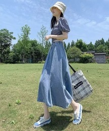 urge: | 【URGE:】切替 フレア デニム ロング丈 スカート(デニムスカート)
