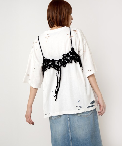 RNA（アールエヌエー）の「K2724 手編みフラワーブラトップ（キャミソール・レディース・マルチ/ブラック・MEDIUM）」の7枚目の写真