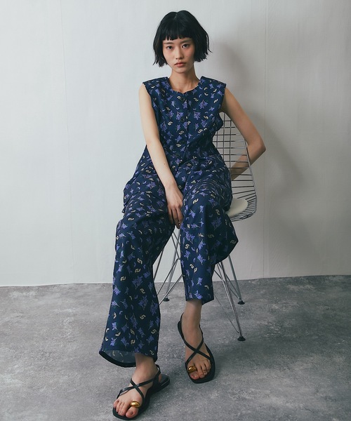 黒 花柄 パンツ　コムコム　値下げ中 セール】【セットアップ対応】花柄パンツ（その他パンツ