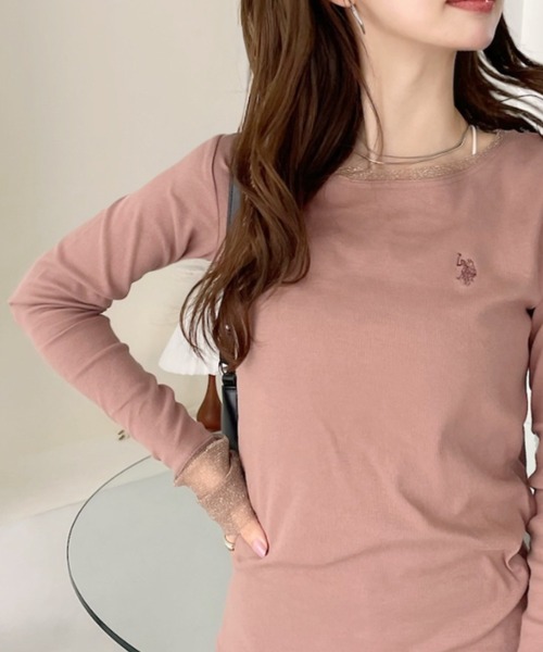 U.S. POLO ASSN.(ユーエスポロアッスン)の「【U.S. POLO ASSN】袖口 バイカラー ラメ シアー Tシャツ(Tシャツ/カットソー・レディース・チャコール/ブルー/ブラウン/ホワイト・L/M)」の3枚目の写真