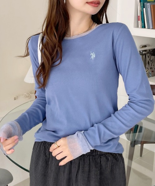U.S. POLO ASSN.(ユーエスポロアッスン)の「【U.S. POLO ASSN】袖口 バイカラー ラメ シアー Tシャツ(Tシャツ/カットソー・レディース・チャコール/ブルー/ブラウン/ホワイト・L/M)」の22枚目の写真