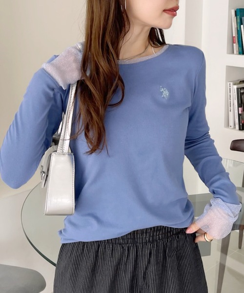 U.S. POLO ASSN.(ユーエスポロアッスン)の「【U.S. POLO ASSN】袖口 バイカラー ラメ シアー Tシャツ(Tシャツ/カットソー・レディース・チャコール/ブルー/ブラウン/ホワイト・L/M)」の10枚目の写真