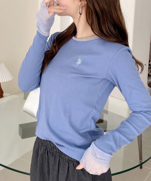 U.S. POLO ASSN.(ユーエスポロアッスン)の「【U.S. POLO ASSN】袖口 バイカラー ラメ シアー Tシャツ(Tシャツ/カットソー・レディース・チャコール/ブルー/ブラウン/ホワイト・L/M)」の9枚目の写真