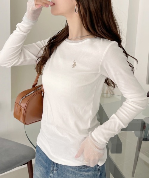 U.S. POLO ASSN.(ユーエスポロアッスン)の「【U.S. POLO ASSN】袖口 バイカラー ラメ シアー Tシャツ(Tシャツ/カットソー・レディース・チャコール/ブルー/ブラウン/ホワイト・L/M)」の7枚目の写真