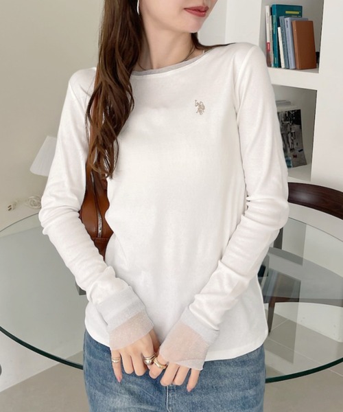 U.S. POLO ASSN.(ユーエスポロアッスン)の「【U.S. POLO ASSN】袖口 バイカラー ラメ シアー Tシャツ(Tシャツ/カットソー・レディース・チャコール/ブルー/ブラウン/ホワイト・L/M)」の19枚目の写真