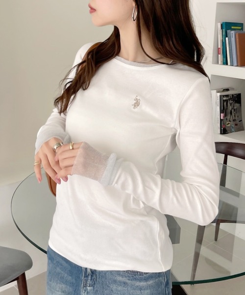 U.S. POLO ASSN.(ユーエスポロアッスン)の「【U.S. POLO ASSN】袖口 バイカラー ラメ シアー Tシャツ(Tシャツ/カットソー・レディース・チャコール/ブルー/ブラウン/ホワイト・L/M)」の20枚目の写真