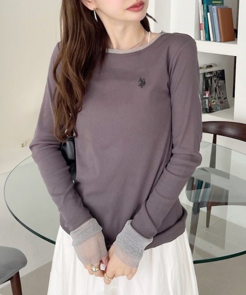 U.S. POLO ASSN.(ユーエスポロアッスン)の「【U.S. POLO ASSN】袖口 バイカラー ラメ シアー Tシャツ(Tシャツ/カットソー・レディース・チャコール/ブルー/ブラウン/ホワイト・L/M)」の16枚目の写真