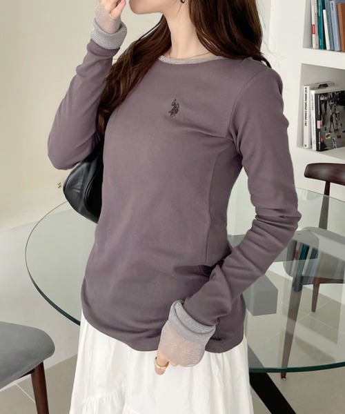 U.S. POLO ASSN.(ユーエスポロアッスン)の「【U.S. POLO ASSN】袖口 バイカラー ラメ シアー Tシャツ(Tシャツ/カットソー・レディース・チャコール/ブルー/ブラウン/ホワイト・L/M)」の17枚目の写真