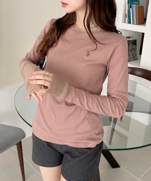 U.S. POLO ASSN.(ユーエスポロアッスン)の「【U.S. POLO ASSN】袖口 バイカラー ラメ シアー Tシャツ(Tシャツ/カットソー・レディース・チャコール/ブルー/ブラウン/ホワイト・L/M)」の13枚目の写真