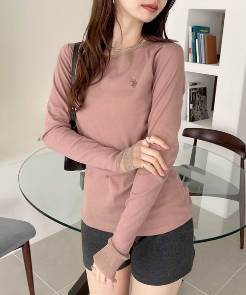 U.S. POLO ASSN.(ユーエスポロアッスン)の「【U.S. POLO ASSN】袖口 バイカラー ラメ シアー Tシャツ(Tシャツ/カットソー・レディース・チャコール/ブルー/ブラウン/ホワイト・L/M)」の14枚目の写真