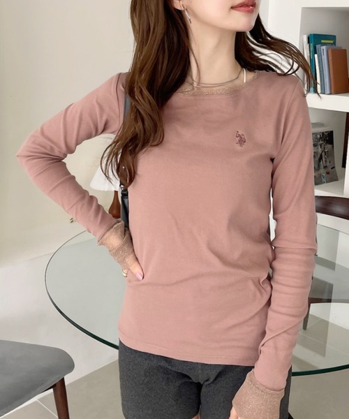 U.S. POLO ASSN.(ユーエスポロアッスン)の「【U.S. POLO ASSN】袖口 バイカラー ラメ シアー Tシャツ(Tシャツ/カットソー・レディース・チャコール/ブルー/ブラウン/ホワイト・L/M)」の12枚目の写真