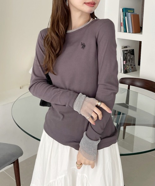 U.S. POLO ASSN.(ユーエスポロアッスン)の「【U.S. POLO ASSN】袖口 バイカラー ラメ シアー Tシャツ(Tシャツ/カットソー・レディース・チャコール/ブルー/ブラウン/ホワイト・L/M)」の15枚目の写真