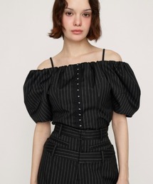 SLY | FRONT HOOK VOLUME SLEEVE BL フロントホック ボリュームスリーブ ブラウス 夏服 半袖 秋服(シャツ/ブラウス)