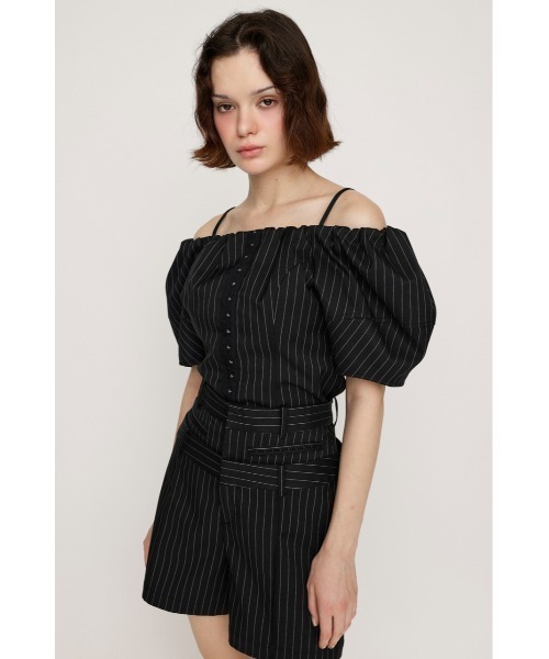 SLY（スライ）の「FRONT HOOK VOLUME SLEEVE BL フロントホック ボリュームスリーブ ブラウス 夏服 半袖 秋服（シャツ/ブラウス・レディース・マルチ/ブラック・FREE）」の8枚目の写真