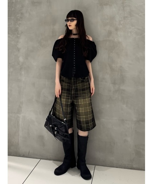 SLY（スライ）の「FRONT HOOK VOLUME SLEEVE BL フロントホック ボリュームスリーブ ブラウス 夏服 半袖 秋服（シャツ/ブラウス・レディース・マルチ/ブラック・FREE）」の14枚目の写真