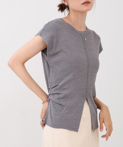 Bab(バブ)の「フロントスリットニットTシャツ(ニット/セーター・レディース・杢グレー/アイボリー/ブラック/ブラウン/ボルドー・M)」の22枚目の写真