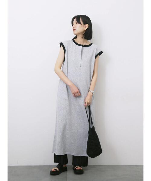 Samansa Mos2 blue(サマンサモスモスブルー)の「◎ヘンリーネックテレコワンピース(ワンピース・レディース・キナリ/ブラック/トップグレー・F)」の3枚目の写真